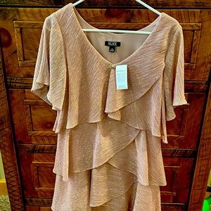 Blush dusty rose color metallic ruffle cocktail dress